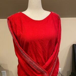 Chic Red Women's sweater with Beaded Cutout Trim down sleeves